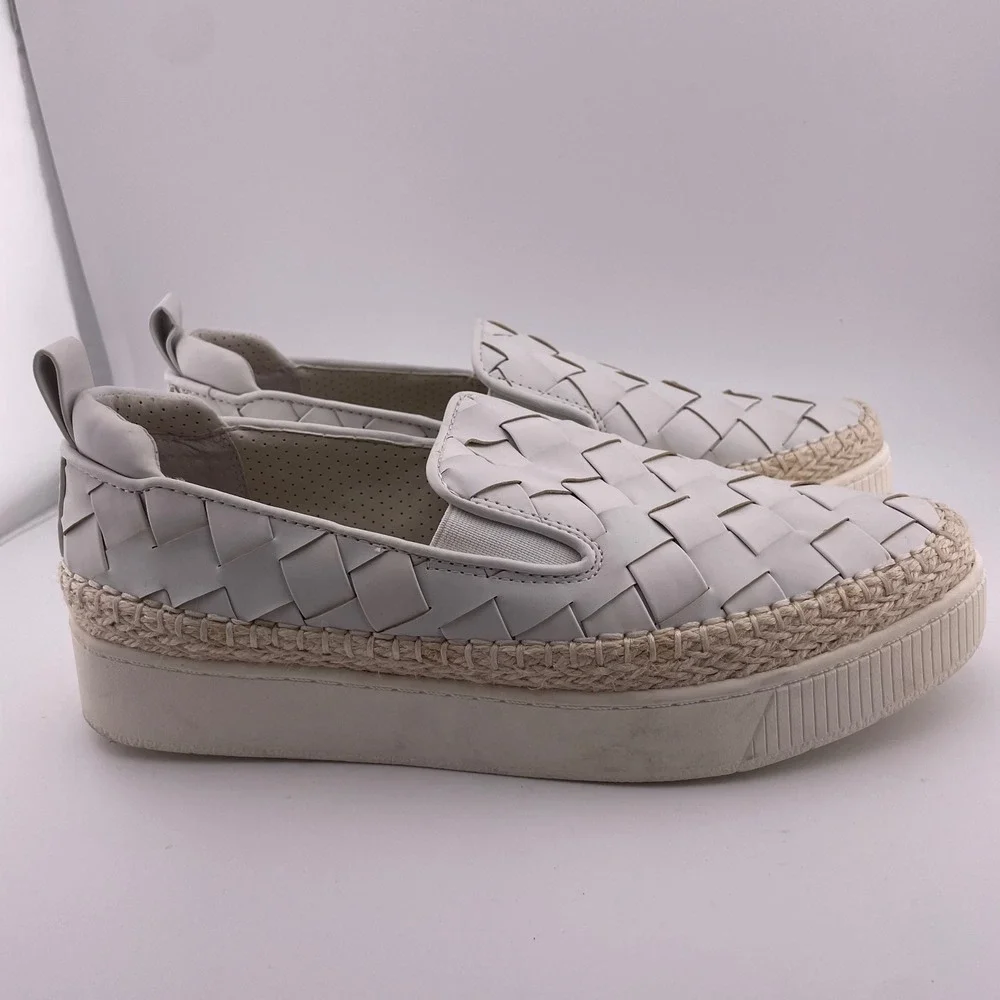 Franco Sarto White Woven Leather Platform Espadrille Slip On Sneakers Women's 8M